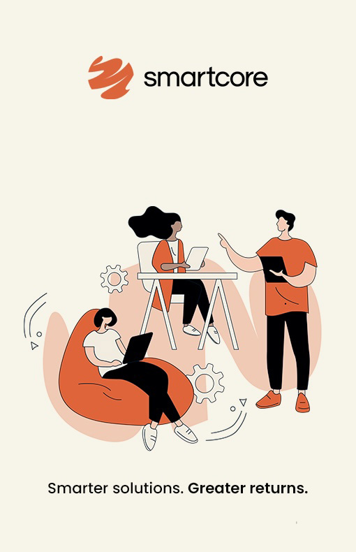 Orange-themed design of a person sitting with a laptop